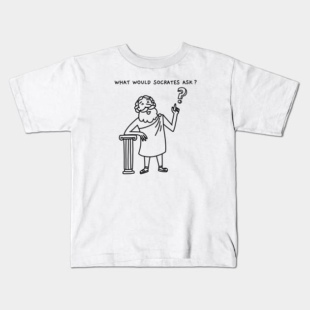 What Would Socrates Ask - Cartoon Below Black Kids T-Shirt by plantsandlogic@gmail.com